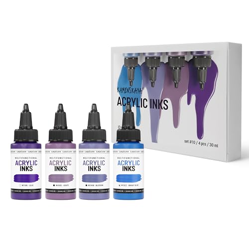 Acrylic Inks for Artists - Acrylic Ink Set, Color Combination #10-4 pcs. 1 Fl Oz (30 ml) Each | Highly Concentrated, Multifunctional Liquid Acrylic Paint - color: Color Combination #10, style: Core Line