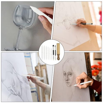 QIYUDA 9pcs Tortillons Blending Stumps for Drawing, Washable & Reusable Blending Stick, Pencil Blender