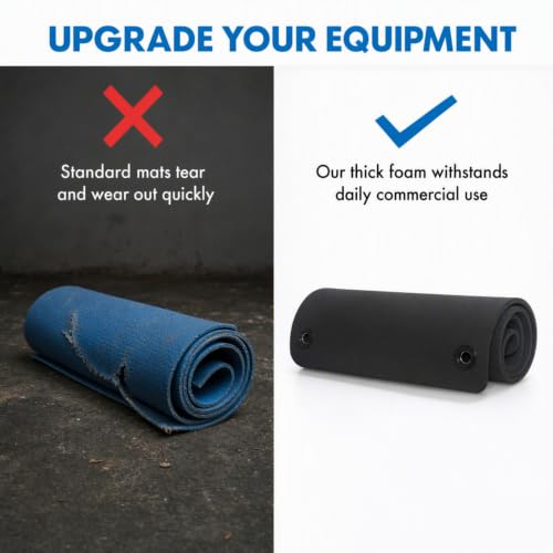 Fitness First Hanging Exercise Mat with Thick 1/2 Inch Foam | Large 71 by 24 inch black pad featuring a textured diamond pattern and two-hole design for easy commercial or home storage
