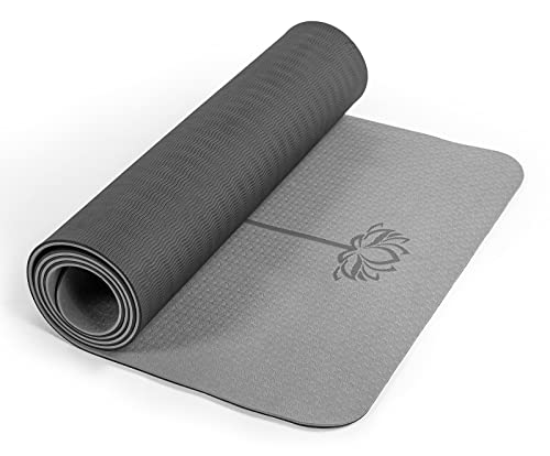 Yoga Mat Non Slip, Pilates Fitness Mats, Eco Friendly, Anti-Tear 1/4" Thick Yoga Mats for Women, Exercise Mats for Home Workout with Carrying Sling and Storage Bag - color: Jet Black & Glacier Gray