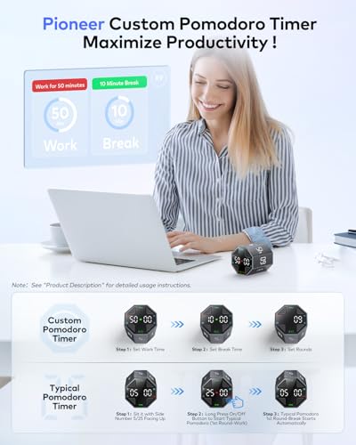 Ticktime T8 Pomodoro Timer Cube for Focus, Study, Work, Task, ADHD, Kitchen - color: Gray