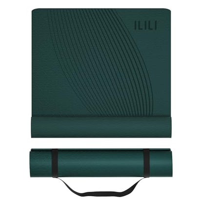 ILILI Exercise Mat 72''x25''×0.3''(8MM) | Compact Eco Friendly TPE Yoga Mat for Pilates & Fitness, Tear Resistant with Carry Strap for Home Gym Studio Stretching - color: Dark Green