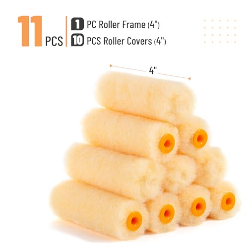 Bates- Paint Rollers, 4 inch Paint Roller with 10 Covers, Cream, Wall Painting Tool - color: Cream, size: 4 inch Paint Roller+10 Covers