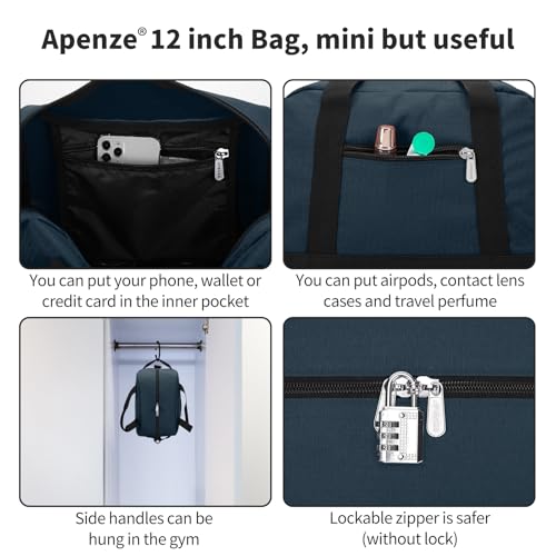 Apenze Small Gym Bag,12 inch Carry On Bag - color: Navy Blue, size: 12 inch