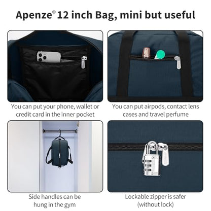 Apenze Small Gym Bag,12 inch Carry On Bag - color: Navy Blue, size: 12 inch