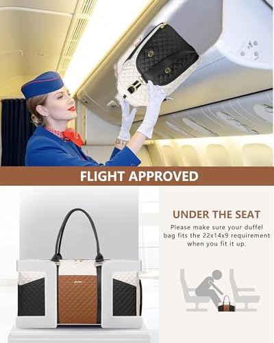 Women Weekender Travel Duffle Bag: Travel Duffel Overnight Bags with Shoe Compartment Large Carry on Tote with Toiletry Bag Weekend Traveling Yoga Gym Hospital Bag for Women with Wet Pocket - color: 10-Black Beige Brown, size: Large