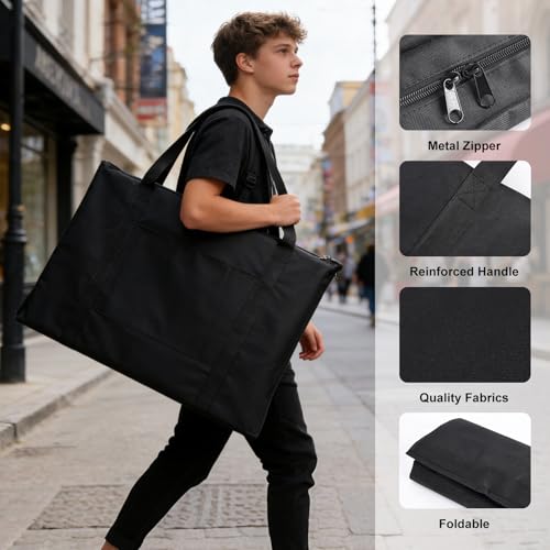 Ostlttyn Art Portfolio Case, Waterproof 24x36 Inch Large Art Portfolio Bag with Shoulder Strap for Artwork, Poster, Sketching, and Drawing, Black - size: 24 x 36 inches