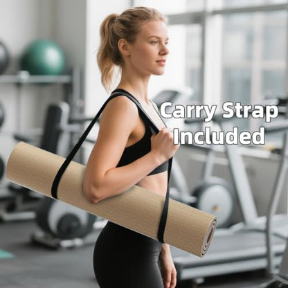 ILILI Exercise Mat 72''x25''×0.3''(8MM) | Compact Eco Friendly TPE Yoga Mat for Pilates & Fitness, Tear Resistant with Carry Strap for Home Gym Studio Stretching - color: Beige