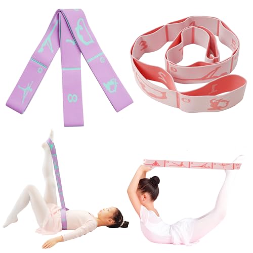 2 Pcs 8 Loops Dance Stretch Bands & Gymnastics Bands for Kids, Extended Length Resistance Bands for Ballet Latin Training, Kids Gymnastics Equipment for Home Workout & Flexibility Exercise - color: Pink+Purple