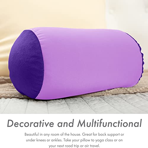 Microbead Bolster Neck Roll Pillow, 14x8 in Cylinder Tube, Paril Purple | Silky feel fabric helps prevent wrinkles & hair breakage; feather-light beads gently cushion head & shoulders as you rest - color: Paril Purple