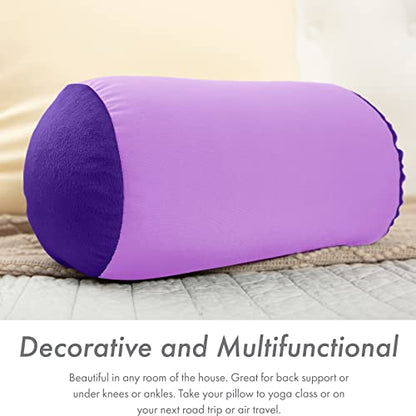 Microbead Bolster Neck Roll Pillow, 14x8 in Cylinder Tube, Paril Purple | Silky feel fabric helps prevent wrinkles & hair breakage; feather-light beads gently cushion head & shoulders as you rest - color: Paril Purple