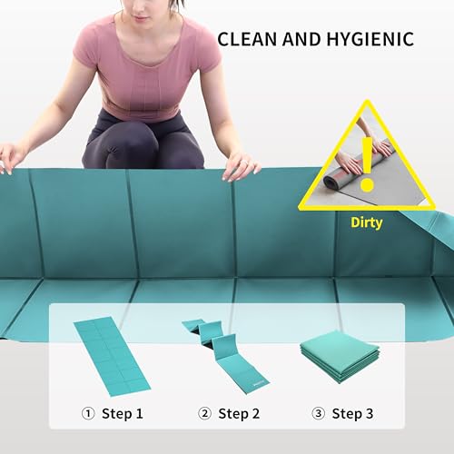 PROIRON Foldable Yoga Mat 0.24"/0.16" for Home Workout & Travel, Non Slip Travel Yoga Mats with Carry Bag, Packable Yoga Mat for Home Gym, Pilates, Fitness,Stretching - color: (0.16" PVC) Turquoise