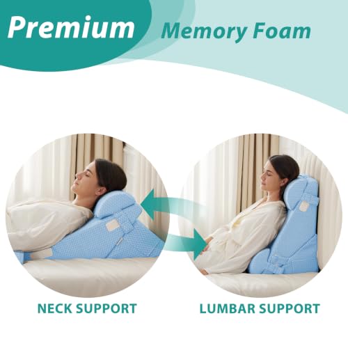 Bedluxe Adjustable 4pcs Bed Wedge Pillow Set, Memory Foam Wedges Pillow Post Surgery for Back, Neck, Leg Pain Relief, Pillows Wedge for Sleeping, Sitting up in Bed, Acid Reflux and GERD, Light Blue - color: Light Blue, size: Adjustable 9&12 Inch + 2 Head