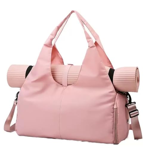 Women’s Yoga Gym Bag with Yoga Mat Holder, Large Capacity Waterproof Sports Duffel Bag with Shoe Compartment, Lightweight Travel Tote Bag for Fitness, Pilates, Dance & Weekend Trips, Pink