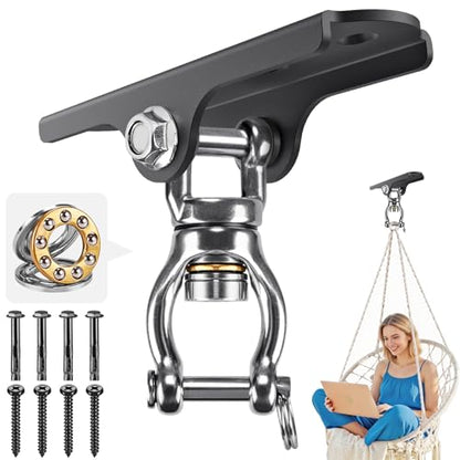 Dolibest Heavy Duty Swing Hanger with Bearing, Ceiling Mount Swing Hook,One-Piece Design Base, Swing Set Hardware for Punching Bag, Boxing, Hammock Chair, Yoga Swing, Porch Swing (360° +180° Rotation) - color: B: 360°+180° Swing Hanger