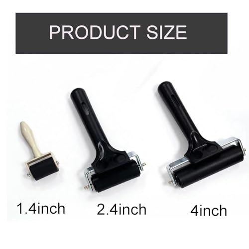 3-Pack Hard Rubber Brayer Rollers, 1.4/2.4/4 Inch for Printmaking, Ink Stamping, Gluing, Wallpaper, Anti-Skid Tape Application - Art Craft & Construction Tools