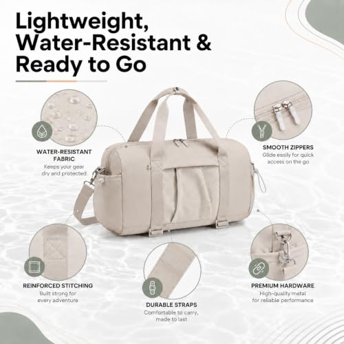Small Mini Gym Bag for Women, Compact Duffle Overnight Bag - color: Khaki