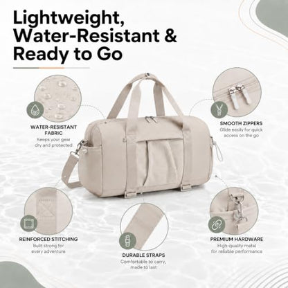 Small Mini Gym Bag for Women, Compact Duffle Overnight Bag - color: Khaki
