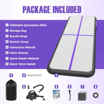 Inflatable Gymnastics Mat Air Tumble Track Tumbling Mats with Pump - color: Black Purple, size: 10ft*3.3ft*4inch(3m*1m*10cm)