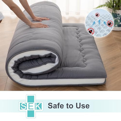 Auemtyn Japanese Floor Mattress, 4" Japanese Futon Mattress, Foldable & Portable Shiki Futon (shikibuton), Roll Up Thicken Sleeping Tatami Mat Sleeping Pad for Camping (Grey, 54 x 80)