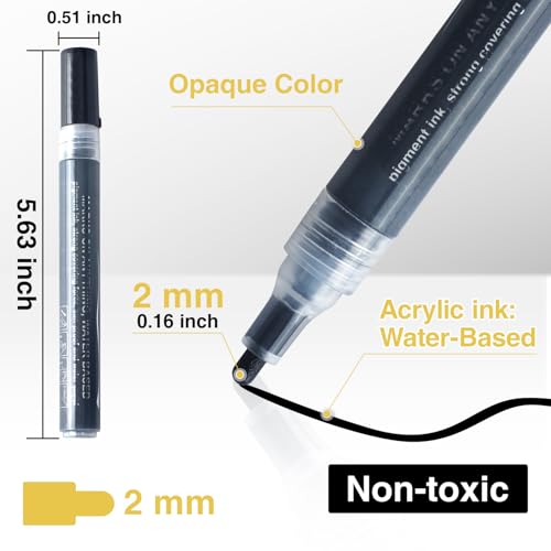 AKARUED Black Acrylic Paint Markers, 8 Pack Acrylic Black Paint Pen Sets for Rock Painting, Wood, Stone, Glass, Ceramic, Paper, Drawing, Art Projects, DIY Crafts, Water-Based ink, 2-3mm Medium Tip - color: Black