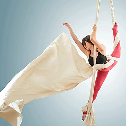 Aerial Silks Yoga Swing Set, Fitness Aerial Yoga Kit | Anti-Gravity Flight Aerial Yoga Hammock Kit; Low/Non Stretch Nylon Tricot Fabric; For Fitness & Dance; Hardware Included - color: Champagne