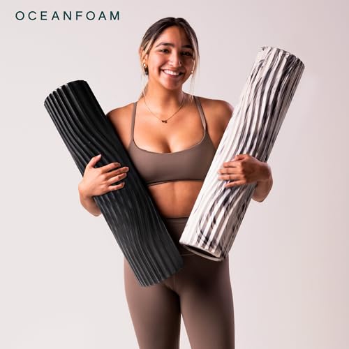 Oceanfoam Tsunami Roller (Black & Charcoal Marbled) - Extra-Large, 26" x 5.9" - Soft, Textured Foam Roller for Physical Therapy, Back Pain, Exercise & Stretching - Yoga, Athletics, & Wellness - color: Black & Charcoal Marbled