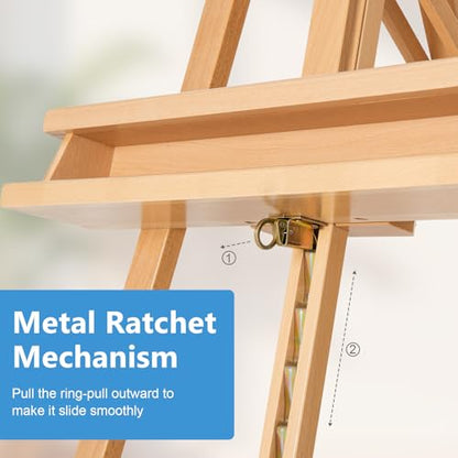 Large A-Frame Solid Beechwood Studio Easel for Painting | Adjustable Artist Easel with Storage Drawer, Display Easel Stand Holds Canvas Up to 48 Inches, Natural - style: Natural