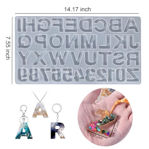 Alphabet Resin Mold with Hole, Uppercase Alphabet Mold with Number | Reversed Alphabet Silicone Mold for Keychain Making, Epoxy Resin Letter Jewelry Pendant DIY Birthday Party Gift Crafting - color: 1PCS Large Alphabet Molds with Holes