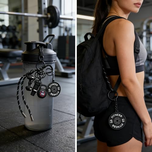 Fitness Keychain Barbell Dumbbell Keychain Bag Purse Charms Gym Lovers Fitness Enthusiast Gift Bag backpack Charms - color: Black-a