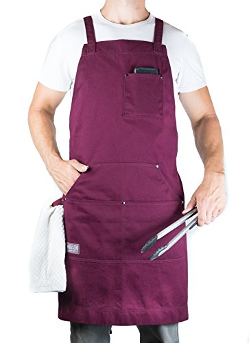 Hudson Durable Goods - Professional Grade Chef Apron for Kitchen, BBQ & Grill - color: Burgundy