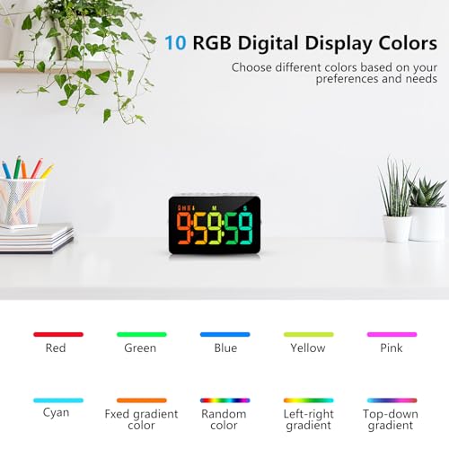 Samshow Rechargeable Digital Kitchen Timer, 2 Packs, Color Change | 10 Dynamic RGB Color, Countdown/Up, 3 Brightness 4 Volume Adjustable, Magnetic, 5" LED Display, For Classroom/Home/Classroom - color: Rgb