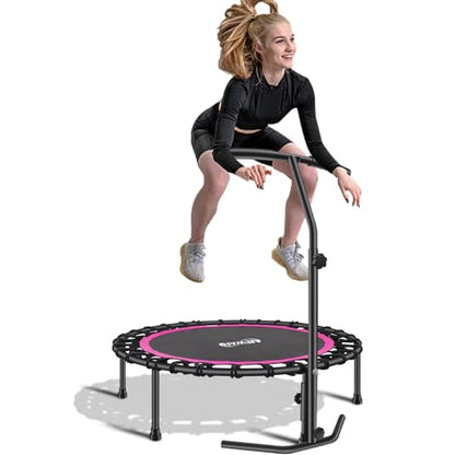 Newan 40"-48" Silent Mini Trampoline Fitness Trampoline Bungee Rebounder Jumping Cardio Trainer Workout for Adults-Max Limit 330lbs - color: 40" Round Pink （Have Handle）