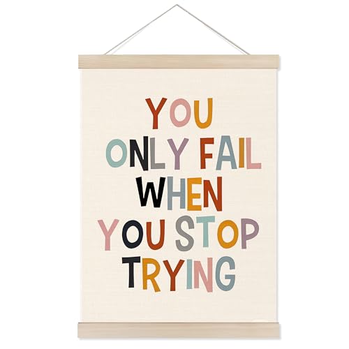 Welshower Boho Inspirational Poster Hanger Frame, You Only Fall When You Stop Trying Motivational Quote Wall Art Prints Decor for Classroom Kids Room Nursery Playroom Framed, 12x16 Inch - color: positive words6