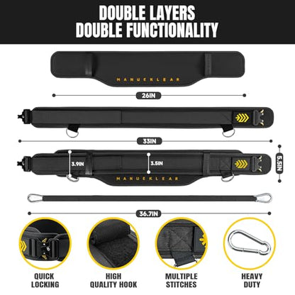 MANUEKLEAR 2-in-1 Weightlifting Belt & Dip Belt with 36.7 IN Rope, Double-Layer Weight Lifting Belts, Powerlifting Gym Weighted Belt for Pull Up Squat - color: Midnight Black, size: M(30-33in)