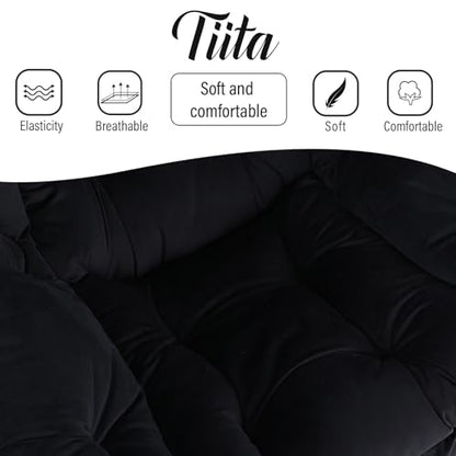 Tiita Lazy Chair, Black Modern Large Accent Armchair, Comfy Leisure Sofa Reading Chair for Bedroom, Living Room, Dorm Rooms, Garden and Courtyard, Black - color: Peach Skin Black-single