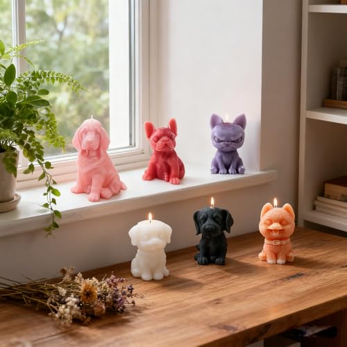 5 PCS Dog Silicone Molds, 3D Animal Resin Candle Soap Making Molds,Animals Casting Silicone Molds for Wax, Soap, Resin Craft, Plaster,Cake Decor, Keychain DIY, Home Decoration