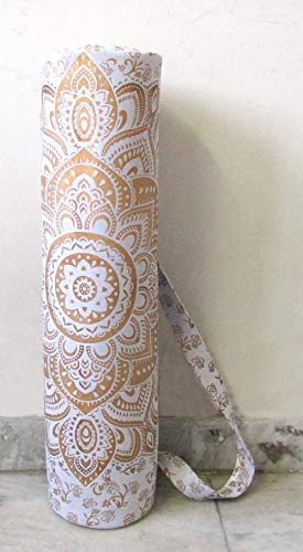 ICC Black Gold Mandala Full-Zip Exercise Yoga Mat Carry Bag Gym Beach Pilates Carrier Bags Hippie Mandala Indian Cotton Bag - style: White Gold Flower