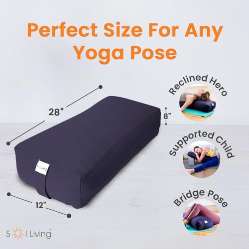Pranayama Yoga Bolster Meditation Pillow - color: Navy Blue, size: Rectangular 28" x 12" x 8"