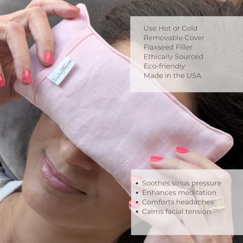 Sacksy Thyme Organic Linen Eye Pillow - Lavender & Flaxseed for Relaxation, Yoga, Stress Relief - Microwavable Heating Pad & Cool Compress - Made in USA - Gifts for Meditation - color: Pink (Lavender)