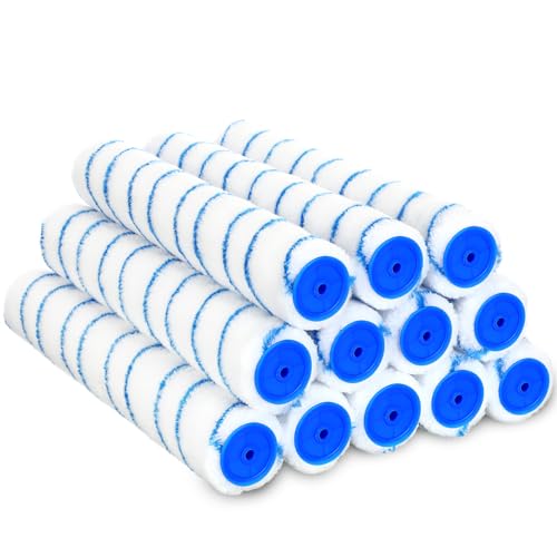 Leumoi 12 Pcs 14 Inch 3/8" Nap Paint Roller Covers Bulk Microfiber Refill Roller Cover with End Caps Painter Lint Free Paint Kit Home Repair Tools for Most Types of Surfaces - size: 14 Inch 3/8" Nap