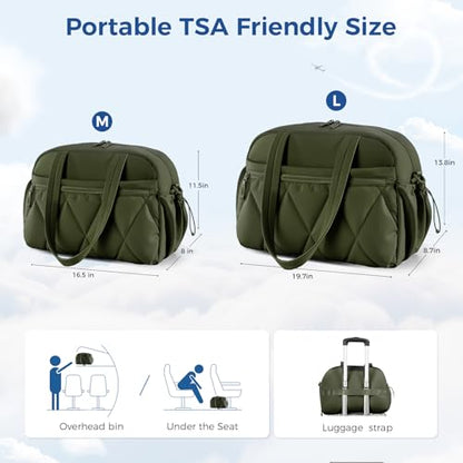 Women's Duffle Gym Bag, Carry-On Shoe Compartment for Weekender Overnight - color: Green, size: Medium