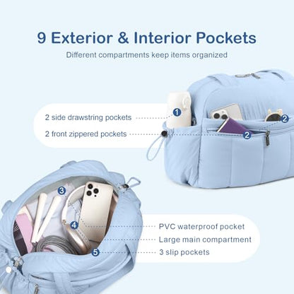 TOPDesign Travel Duffel Bag for Women, Puffer Gym Bag Sports Tote with Wet Pocket, Carry On Weekender with Luggage Sleeve (Ocean Blue) - color: Ocean Blue