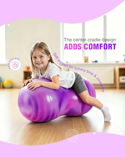 ZOOJOY Peanut Ball for Kids and Adults | 18/20Inch Anti-Burst Exercise Ball - color: Pink & Purple, size: 35 x 18 Inch