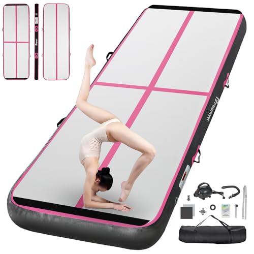 FBSPORT Inflatable Air Gymnastics Mat Training Mats 4/8 inches Thickness Gymnastics Tracks for Home Use/Training/Cheerleading/Yoga/Water with Pump - color: Black Pink, size: 10ft*3.3ft*4in(3*1*0.1m)