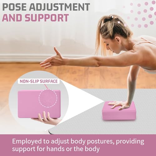 biguphate 2 Pack Yoga Blocks, 3"x6"x9" Rounded Edges Non-Slip, Yoha Bricks | Supportive Latex Free, Lightweight Ideal Pilates Block for Pilates Meditation Balance Stretching Deep Poses - color: Light Pink