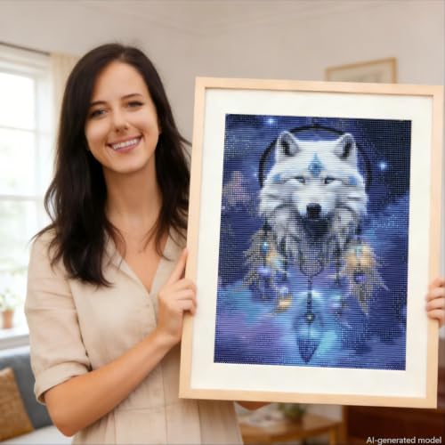 TOPCLTV Wolf Dreamcatcher Diamond Art Kits for Adults,5D Dream Catcher Diamond Painting for Beginners,DIY Round Full Drill Diamond Dots Gem Art Picture for Home Wall Decor Holiday Present12×16IN - color: HS030-1
