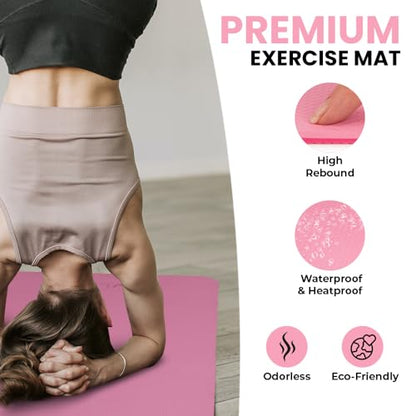 Pink Yoga Mat Bundle – Thick TPE Yoga Mat with Yoga Carry Stretch Strap & Lavender Weighted Eye Pillow – Lightweight, Sustainable & Biodegradable Yoga Kit for Relaxation, Meditation & Savasana