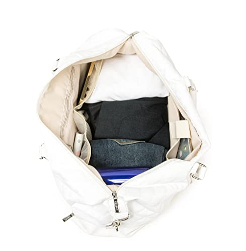 Kinmac Women's Travel Duffel Bag,Sports Gym Yoga Duffel Bag Weekender Overnight Totes Bag (White Embroider) - color: White Embroider