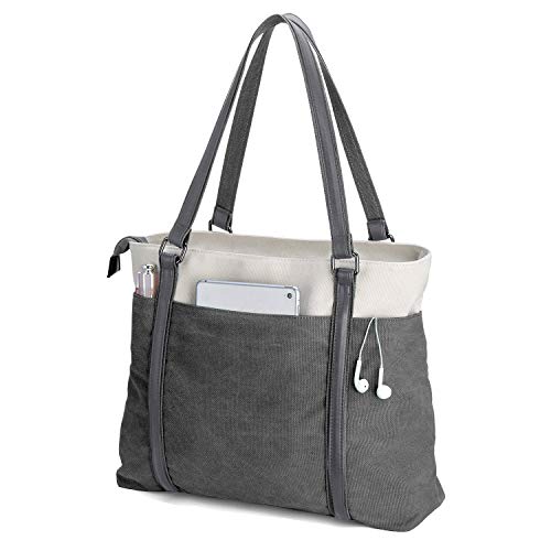 Laptop Tote Bag for Women, 15.6 Inch Work Bag with Laptop Compartment and Zipper, Canvas Computer Tote for Teacher - color: 다크그레이